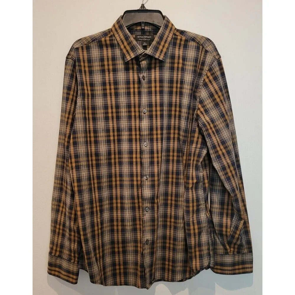 Mens Banana Republic Stretch Tailored Slim Fit Long Sleeve Button Up Shirt XL